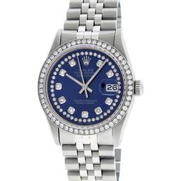 Rolex Mens Stainless Steel Blue Diamond 36MM Datejust Wristwatch