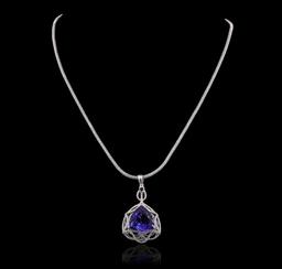 14KT White Gold 11.31 ctw GIA Certified Tanzanite and Diamond Pendant With Chain