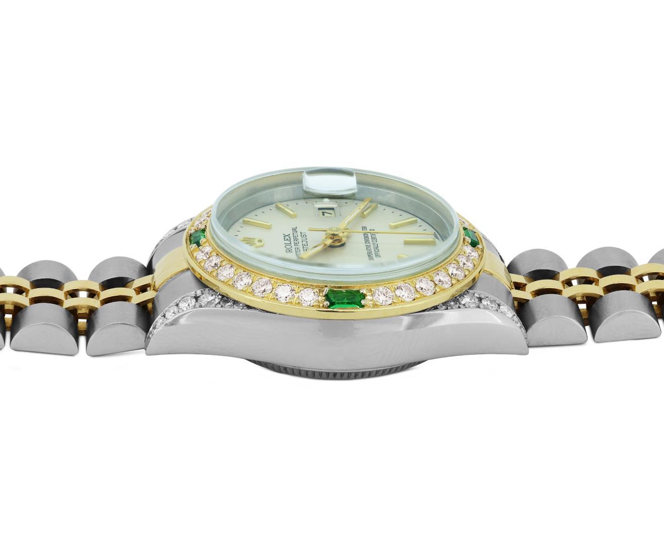 Rolex Ladies 18K Two Tone Gold And Steel Silver Index Diamond Lugs And Emerald D