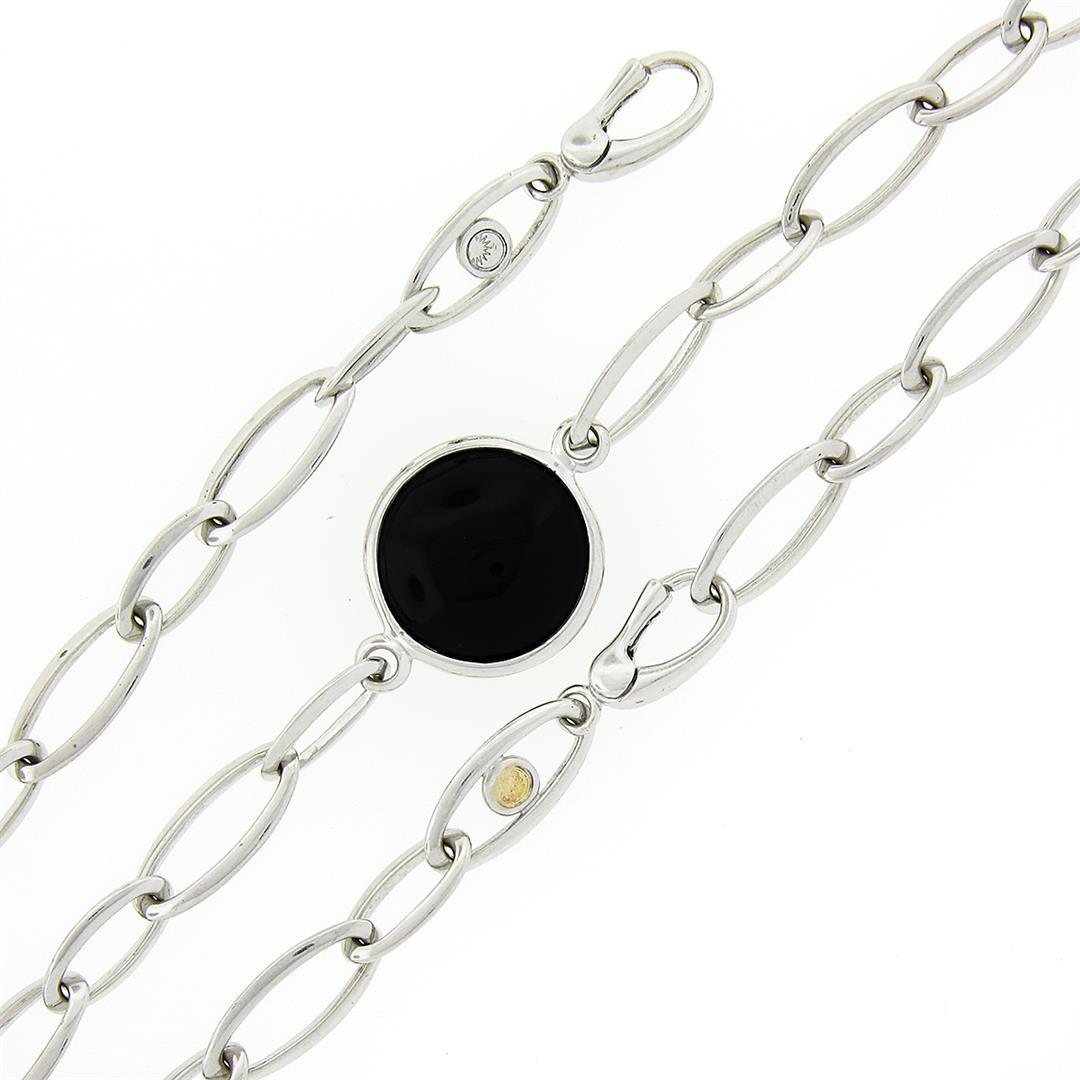 Luca Carati 18k White Gold 4 Station Bezel Black Onyx Long Open Chain Necklace