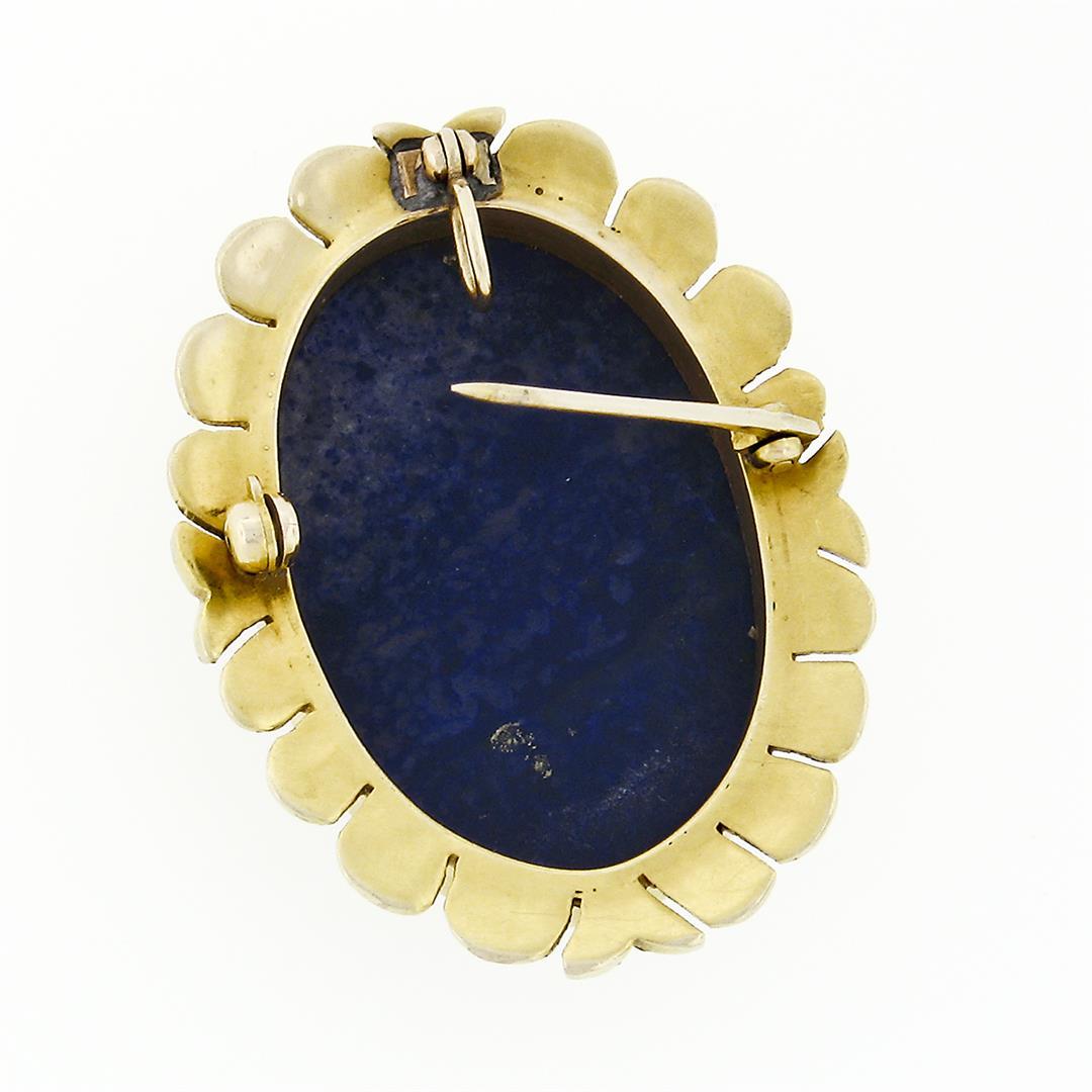 Antique Etruscan Revival 14k Gold GIA Carved Oval Blue Lapis Pendant or Brooch