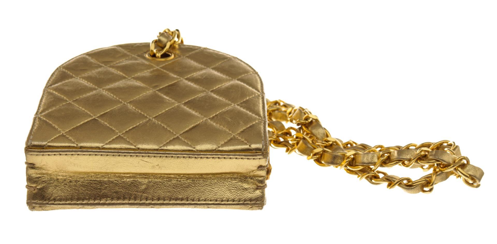 Chanel Vintage Gold Metallic Quilted Leather Frame Mini Clutch Bag