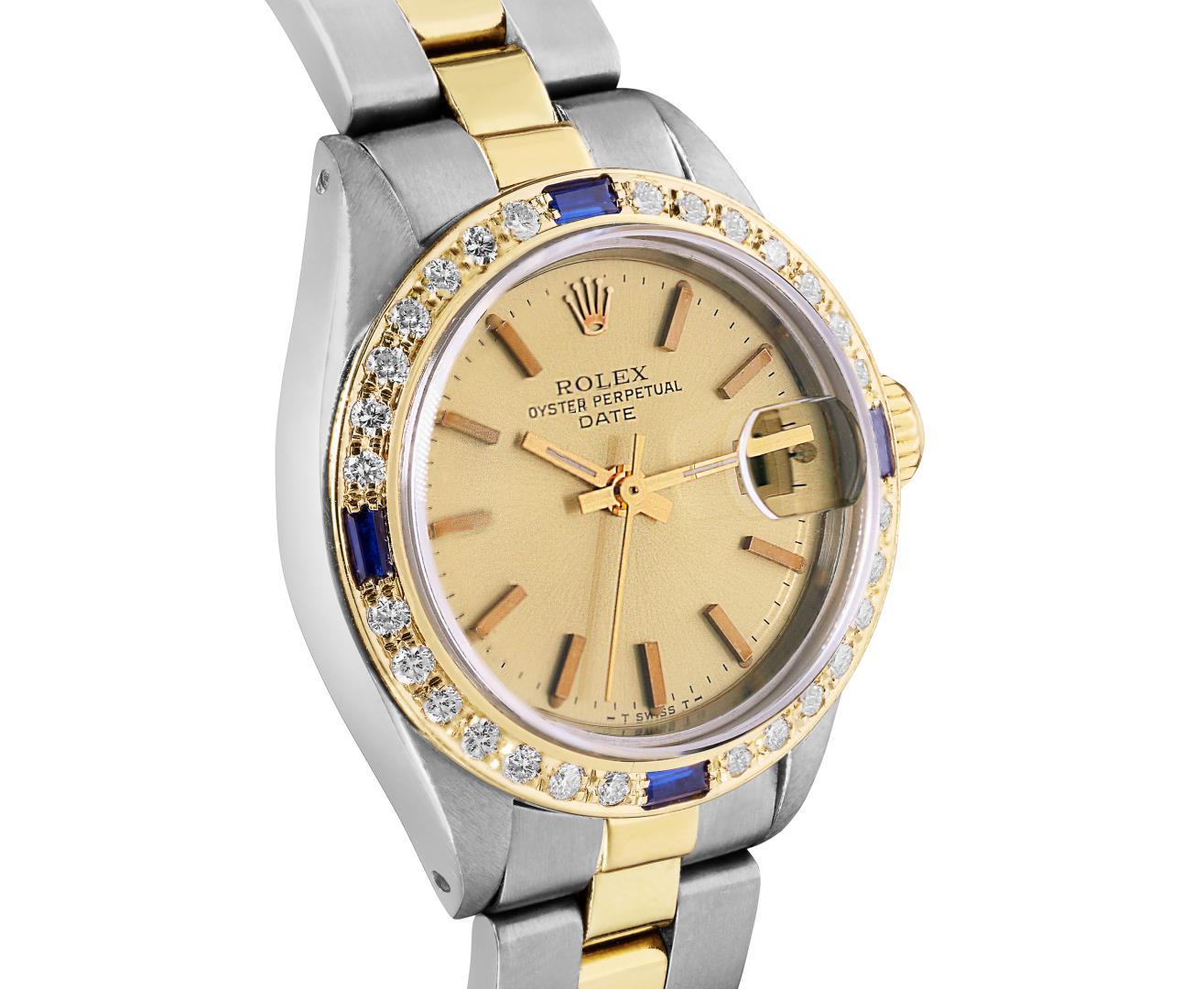 Rolex Ladies Two Tone Gold And Steel Champagne Dial Diamond And Sapphire Date Wa