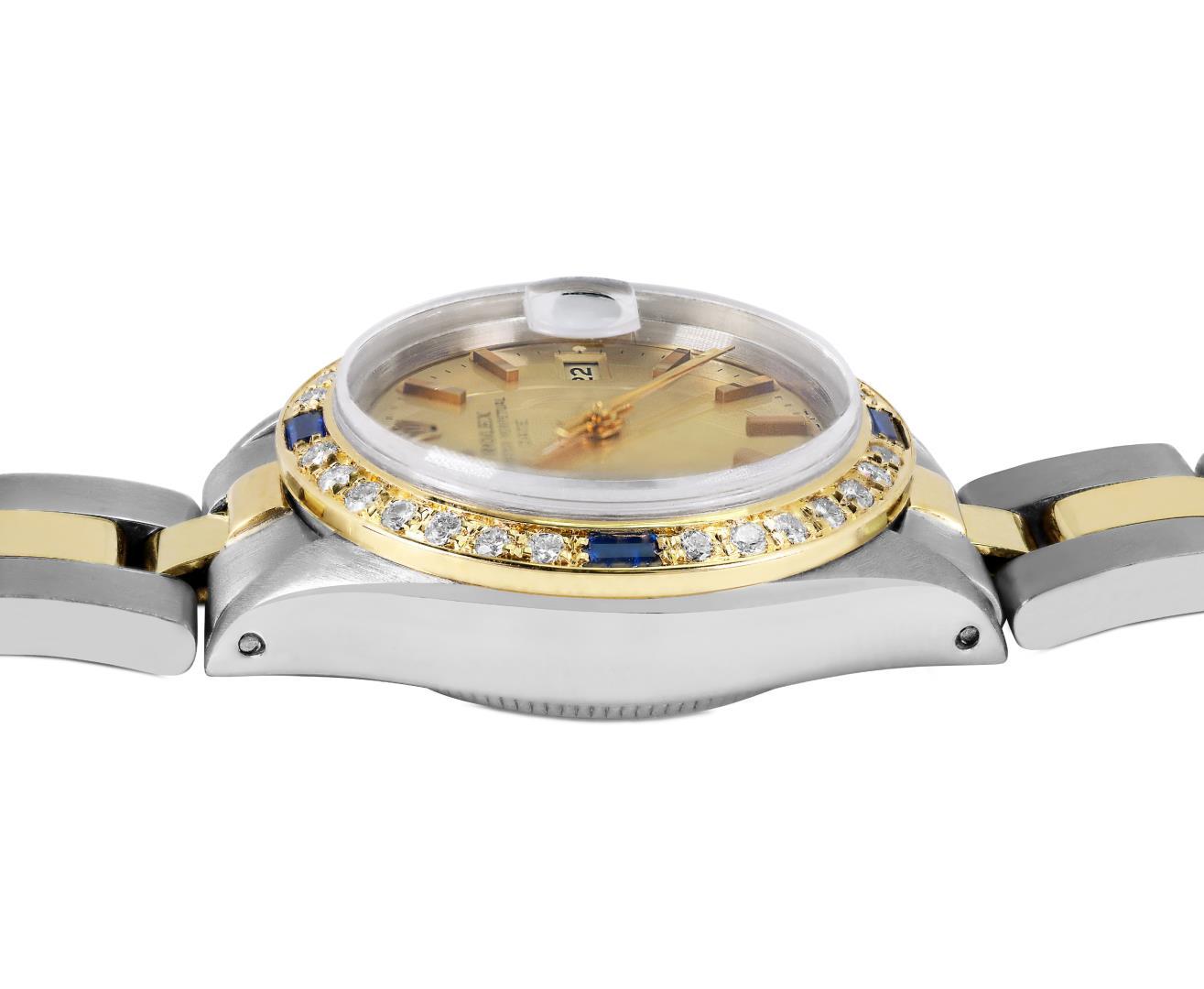 Rolex Ladies Two Tone Gold And Steel Champagne Dial Diamond And Sapphire Date Wa