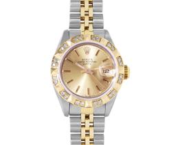 Rolex Ladies Two Tone Champagne Index Pyramid Diamond Bezel Jubilee Band With Ro