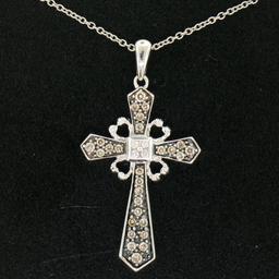 14k White Gold .70 ctw Fancy Brown Diamonds on Black Cross Pendant w/ 18" Chain