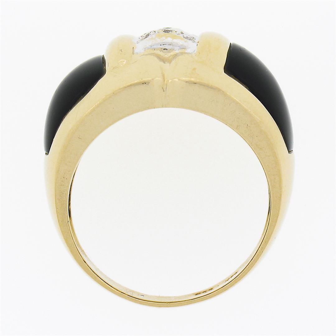 14K Yellow Gold .12 ctw Pave Diamond Black Onyx Sides Polished Wide Dome Band Ri