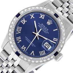 Rolex Mens Stainless Steel Blue Roman Diamond And Sapphire 36MM Datejust Wristwa