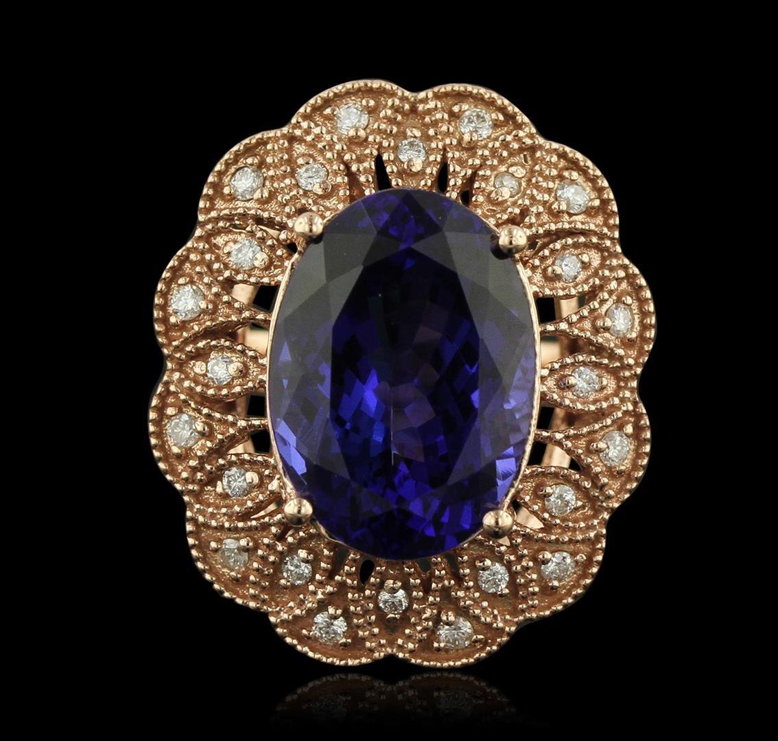 14KT Rose Gold 11.28 ctw Tanzanite and Diamond Ring