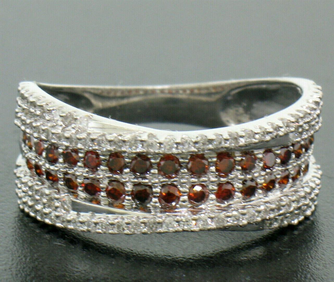 NEW Ladies 14k Gold 1.00 ctw Round White & Brown Diamond Wide Crossover Band Rin