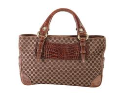 Celine Brown Canvas & Snake Embossed Leather Boogie Bag