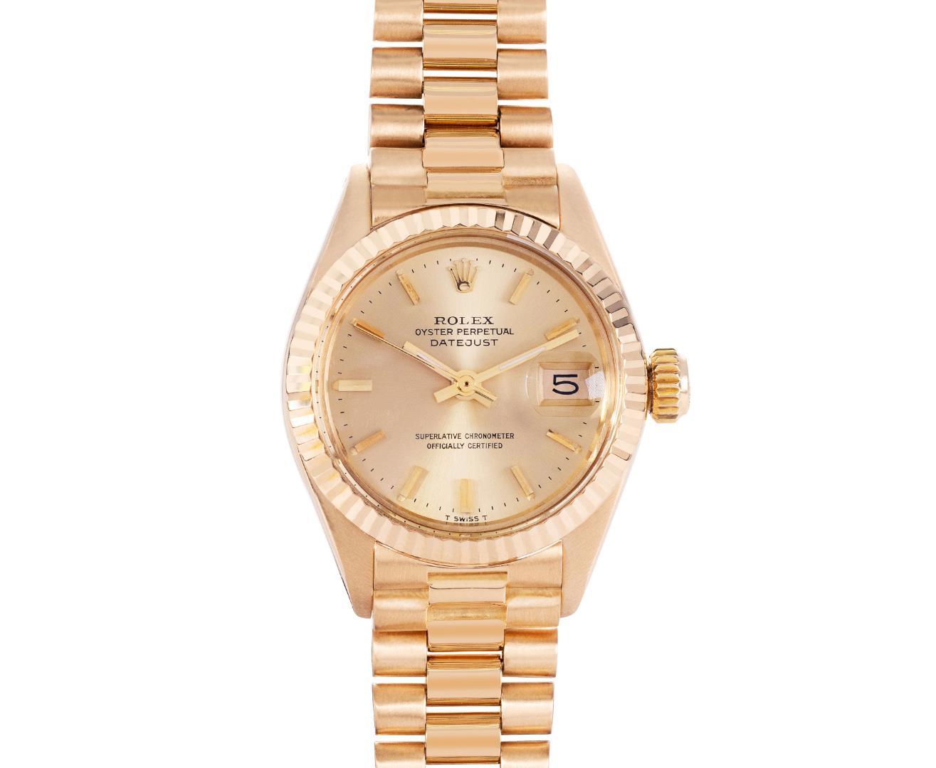 Rolex Ladies 18K Yellow Gold Quickset President With Rolex Box