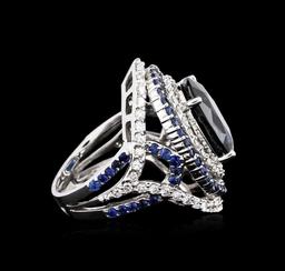 14.21 ctw Sapphire and Diamond Ring - 18KT White Gold GIA Certified