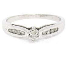 Petite 10k White Gold Marquise Diamond Solitaire Ring w/ Round Channel Accents