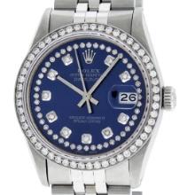 Rolex Mens Stainless Steel Blue Diamond 36MM Datejust Wristwatch