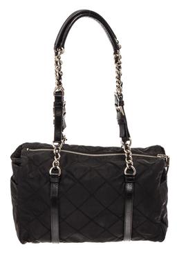 Prada Black Quilted Tessuto Nylon Chain Small Shoulder Bag