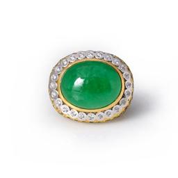 18K Yellow Gold Jadeite Peridot & Diamond Ring