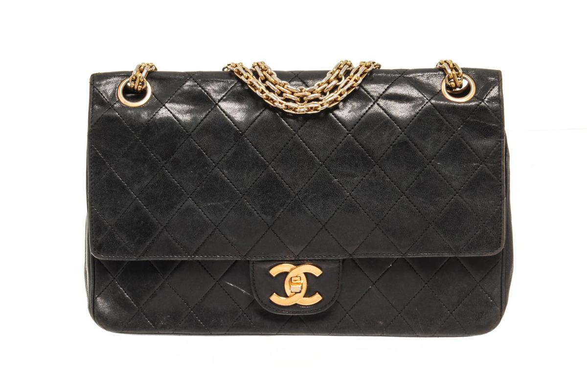 Chanel Black Leather Chain Double Flap Shoulder Bag