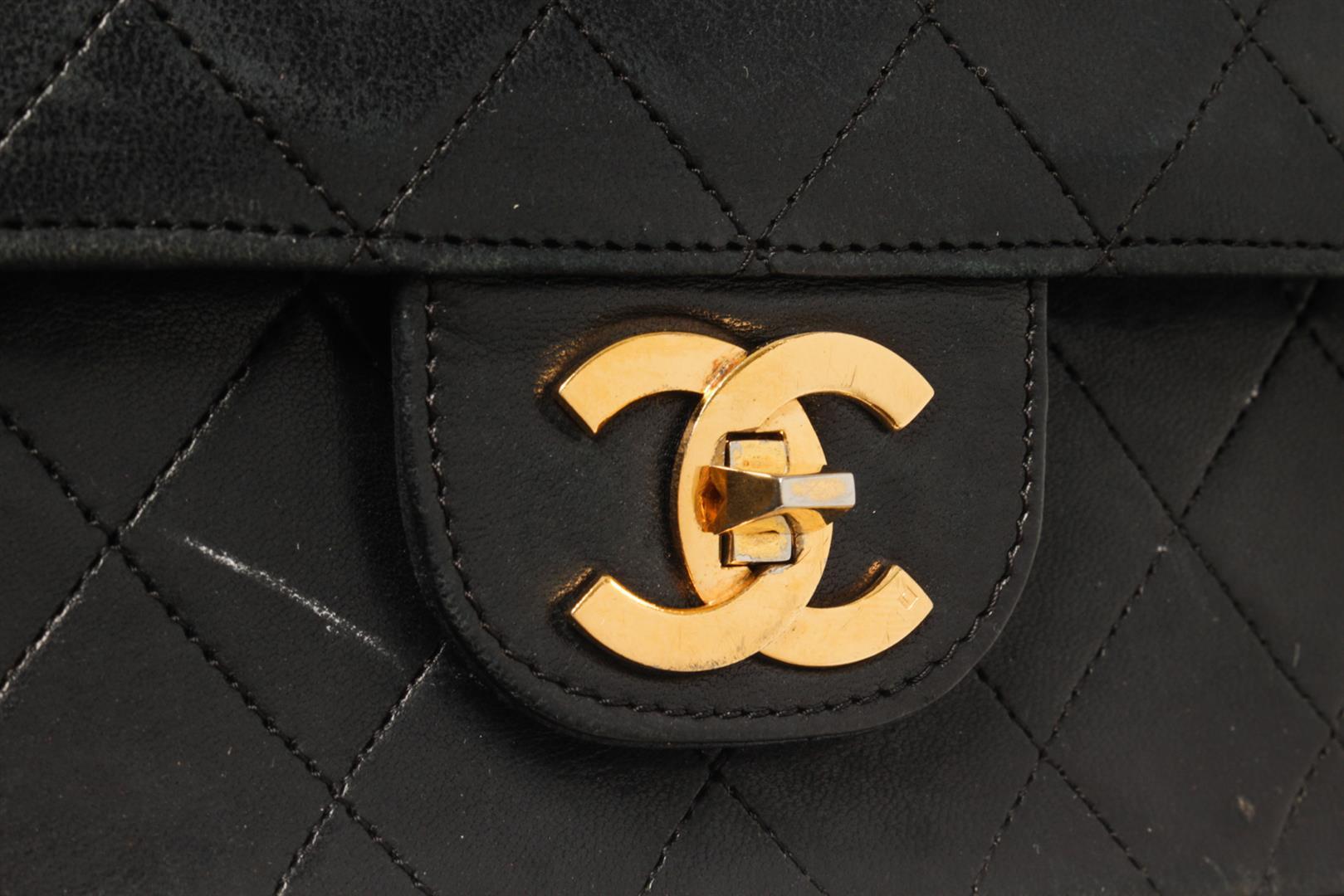 Chanel Black Leather Chain Double Flap Shoulder Bag