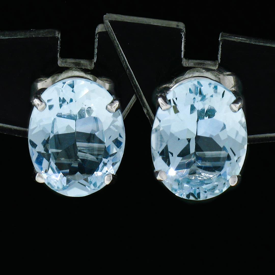 New 14K White Gold 2.84 ctw Oval Prong Set Aquamarine Open Basket Stud Earrings