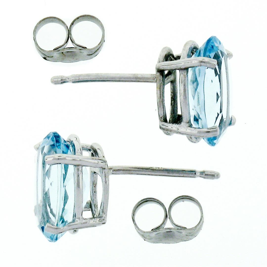 New 14K White Gold 2.84 ctw Oval Prong Set Aquamarine Open Basket Stud Earrings