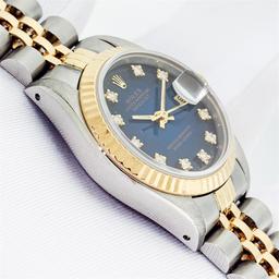 Rolex Ladies 2T Quickset Blue Vignette Diamond Dial Datejust 26MM