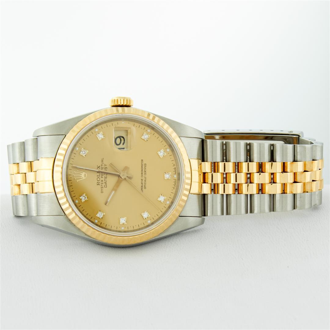 Rolex Mens 2T Factory Champagne Diamond Dial 14K Yellow Gold And Stainless Steel