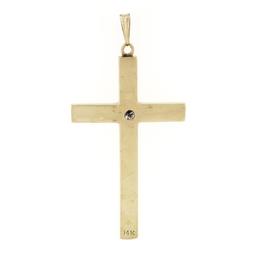 Antique Art Nouveau 14k TT Gold 0.16 ctw Diamond Grooved Textured Cross Pendant