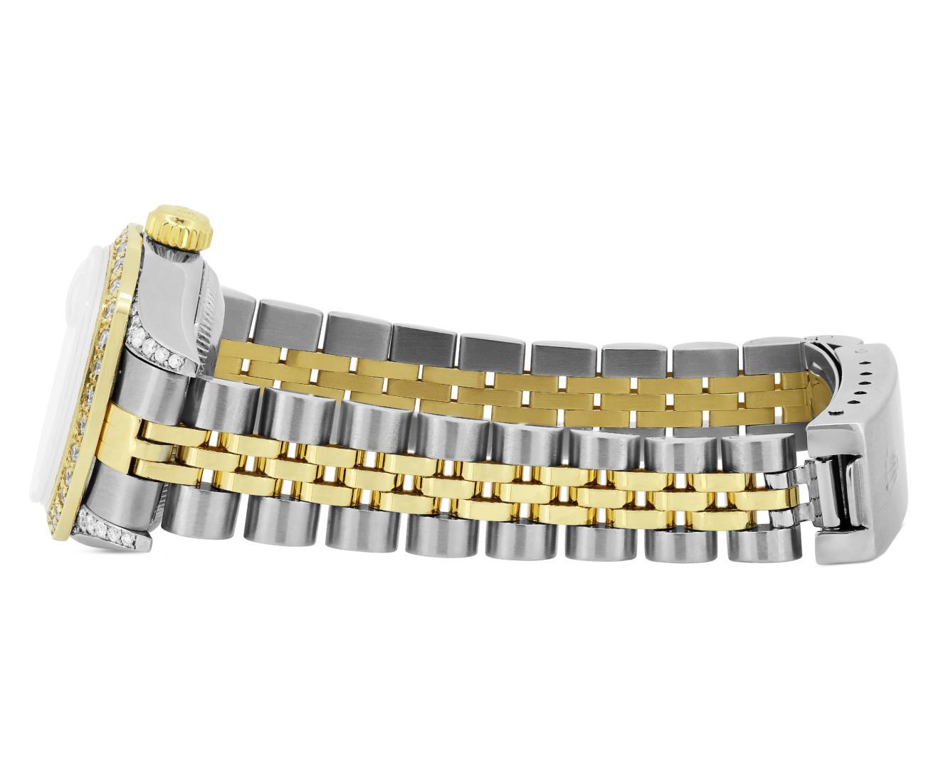 Rolex Ladies 18K Two Tone Gold And Steel White Roman Diamond Lugs Datejust Wrist