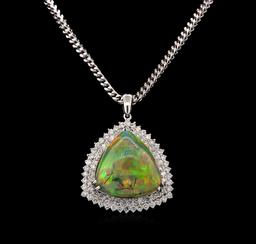 14KT White Gold 25.72 ctw Opal and Diamond Pendant with Chain