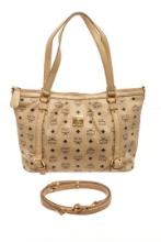 MCM Beige Leather Visetos Shoulder Bag