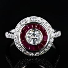 0.50 ctw SI3 CLARITY Diamond and 0.87 ctw Ruby Platinum Ring (1.20 ctw Diamonds)