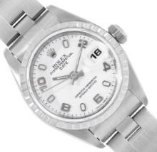 Rolex Ladies Quickset Sapphire White Arabic Dial Date Wristwatch With Rolex Box