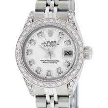 Rolex Ladies Quickset Stainless Steel White Diamond Lugs And Datejust Wristwatch