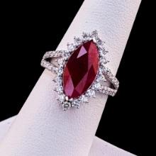 3.73 ctw Ruby and 1.06 ctw Diamond Platinum Ring (GIA CERTIFIED)