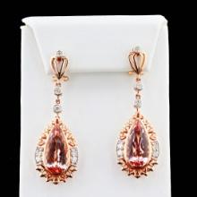 12.41 ctw Pear Shaped Morganite and 0.90 ctw Diamond 14K Rose and White Gold Dan