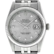 Rolex Mens Stainless Steel 36MM Slate Grey Diamond Datejust Wristwatch