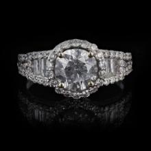 1.50 ctw D COLOR CENTER Diamond 18K White Gold Ring (2.22 ctw Diamonds) EGL CERT