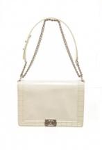 Chanel White Patent Leather Large Boy Shoulder Bag