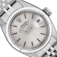 Rolex Ladies Stainless Steel Silver Index Fluted Bezel Date Wristwatch 26MM With