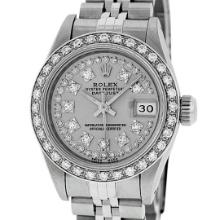 Rolex Ladies Quickset Stainless Steel Slate Grey Diamond Datejust Wristwatch 26M