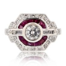 0.50 ctw F COLOR Diamond and 1.06 ctw Ruby Platinum Ring (1.08 ctw Diamonds)