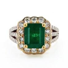 2.81 ctw Emerald and 1.02 ctw Diamond 18K Yellow and White Gold Ring (GIA CERTIF