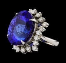 GIA Cert 22.45 ctw Tanzanite and Diamond Ring - 14KT White Gold