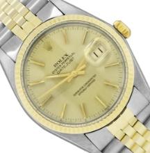 Rolex Mens Two Tone Yellow Gold And Stainless Steel Champagne Index Datejust Wri