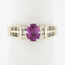 14k TT Gold 1.18 ctw Pink Sapphire Solitaire Round Diamond Channel Engagement Ri