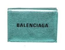 Balenciaga Blue Leather Logo Trifold Wallet