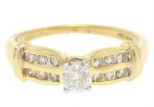 14k Yellow Gold 0.30 ctw Round Diamond & Dual Row Channel Accent Engagement Ring