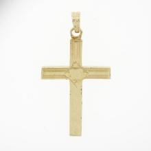 Petite Antique 14K Yellow Gold Hand Engraved Simple Puffed Square Cross Pendant