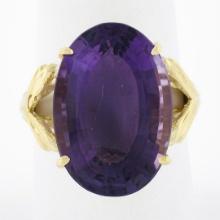 Solid 14k Yellow Gold 15 ctw Large Oval Step Cut Amethyst Solitaire Cocktail Rin